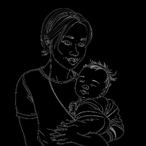 Strichzeichnung von Julien Bam und Dalia Mya, die ihr neugeborenes Baby halten