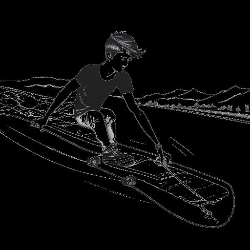 Strichzeichnung von Julien Bam beim Longboarden, mit einer Karte im Hintergrund, die die 1.400 km lange Strecke zeigt, die er zurückgelegt hat