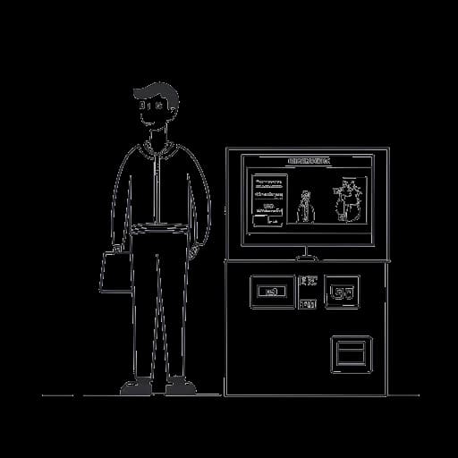 Line art representation of a man symbolizing Aaron Troschke, standing confidently as a TV host with a background illustrating his varying income sources—YouTube, television appearances, business ventures, and shareholdings.
