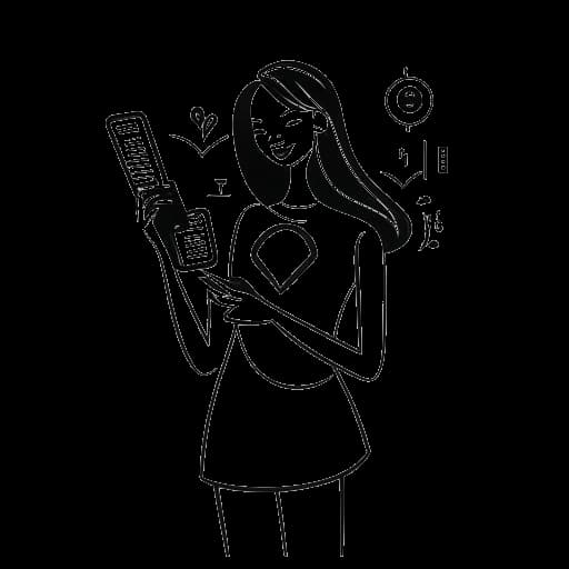 Disegno a linee di una donna che rappresenta Ava Louise, che tiene in mano contanti e uno smartphone, a significare il suo reddito dalla musica, dai social media e dal modellamento, con note musicali e il logo di Playboy, a indicare le sue varie fonti di guadagno.