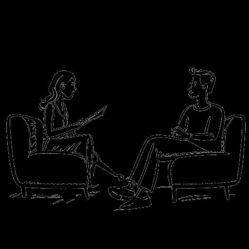 Disegno in linea di una donna seduta su un divano che rappresenta Ava Louise, che parla con Dr. Phil con la citazione 'preferirei morire bella che vivere brutta'