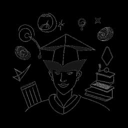 Strichzeichnung eines Mannes, der Freshtorge darstellt, mit symbolischen Elementen wie einem Wiedergabeknopf kombiniert mit einer Abschlusskappe, was den Erfolg auf YouTube und in der Bildung symbolisiert, vor einem weißen Hintergrund