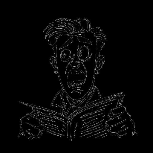 Strichzeichnung eines Mannes, der Freshtorge darstellt, der mit überraschtem Ausdruck einen Kontoauszug hält