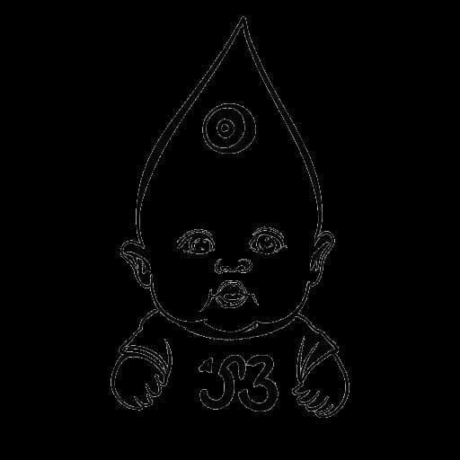 Strichzeichnung eines Babys, das Freshtorge darstellt, mit einer Geburtstagsmütze und einem '1988'-Schild