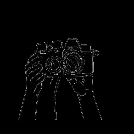 Strichzeichnung eines Paares, das Freshtorge und Sophie Oelrich-Jordan darstellt, Händchen haltend vor einer Kamera