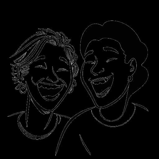 Strichzeichnung von zwei Freunden, die Freshtorge und Matze darstellen, die vor einem YouTube-Play-Button lachen