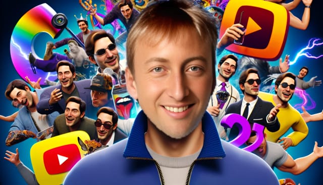 Freshtorge (Torge Oelrich), a charismatic German YouTube comedian and entertainer, looking straight into the camera with a mischievous smile. His fair skin and mid-30s appearance add to his charm. The vibrant and bold-colored background signifies his energetic personality. He is dressed in a unique and stylish outfit, reflecting his fashion sense. The image is high-resolution and ultra-realistic, capturing the essence of his comedic style.