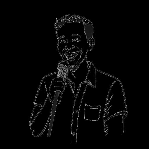 Line art drawing of a man, representing Florian Kiesow (Varion), holding a microphone and smiling, signifying his role as a comedy influencer on YouTube.