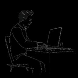 Line art drawing of a man, representing Varion, concentrating on his computer, illustrating his journey on YouTube from gaming to comedy.
