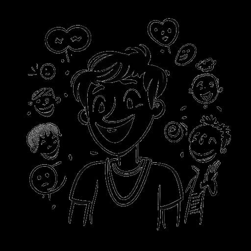 Strichzeichnung eines jugendlichen Jungen, der Varion darstellt und seine natürlichen komödiantischen Fähigkeiten präsentiert.