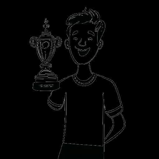 Strichzeichnung eines Mannes, der Varion darstellt, der den Goldenen-Henne-Preis in der Kategorie '#Onlinestars' entgegennimmt.