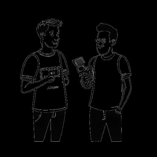 Strichzeichnung von zwei Männern, die Varion und Zeo darstellen, die zusammenarbeiten, um Varions Kanal vorzustellen.
