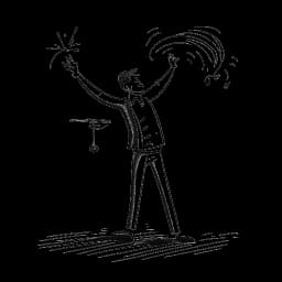 Line art of a man, representing Nick Kosir, doing a weather broadcast while dancing, merging his work in meteorology with entertainment.