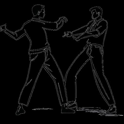 Strichzeichnung eines Mannes, der Nick Kosir darstellt, dem sein Kollege Brian Tanzschritte beibringt.