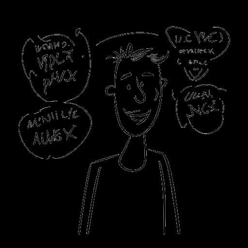 Strichzeichnung eines Mannes, der Nick Kosir darstellt, der ermutigende Nachrichten von Zuschauern zu seinen Tanzvideos erhält.