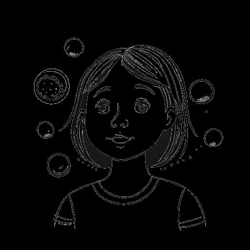 Disegno in stile line art di Greta Thunberg con fumetti che rappresentano la sindrome di Asperger, il disturbo ossessivo-compulsivo e la mutismo selettivo