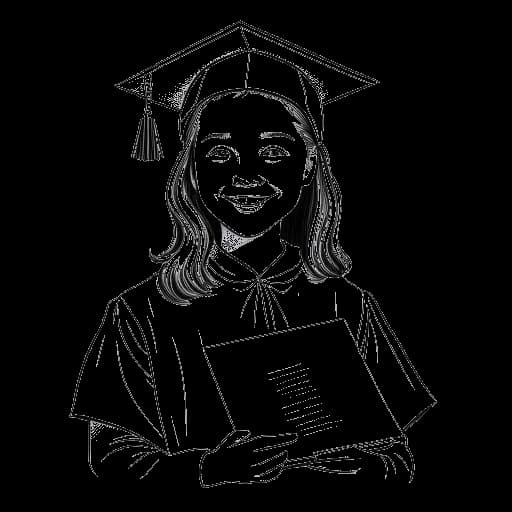 Disegno in stile line art di Greta Thunberg che tiene un diploma di scuola superiore