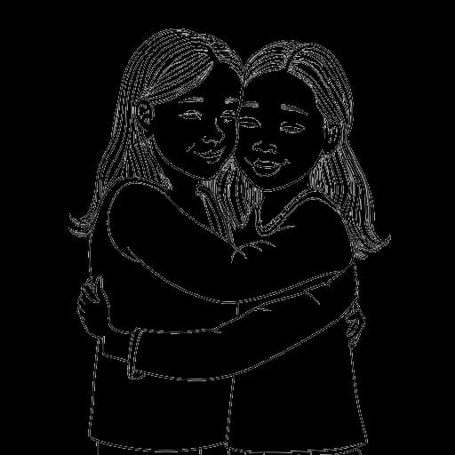 Disegno in stile line art di due sorelle, Greta Thunberg e Beata, che si abbracciano