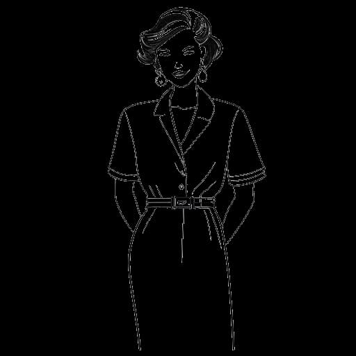 Dessin en traits d'une femme, représentant Alix Earle, portant une tenue inspirée de la maternité.