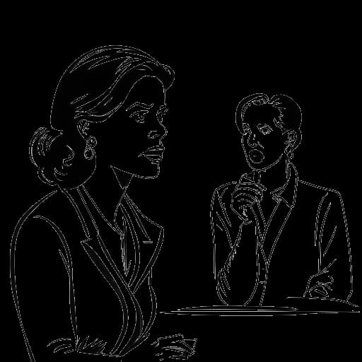 Dessin en traits d'une femme, représentant Alix Earle, discutant d'un scandale politique.