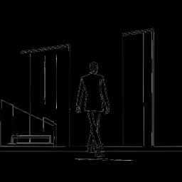 Line art image of a man representing Alex Hormozi transitioning from a corporate world to a gym environment.