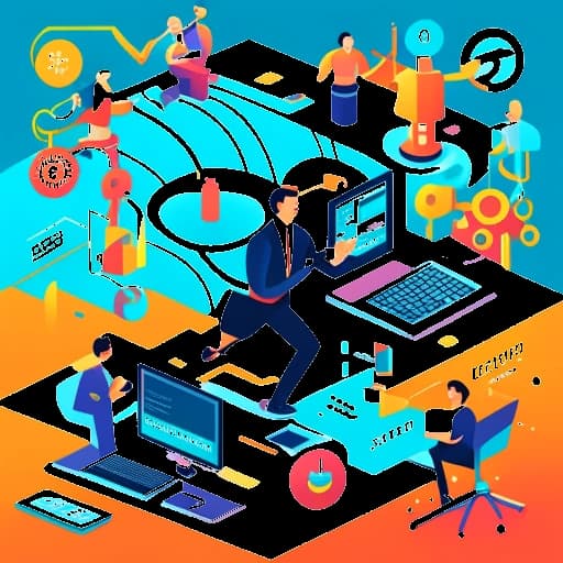 Una representación visual que simboliza a un emprendedor, representando a Alex Hormozi, con diversas vías de ingresos como cadenas de gimnasios, modelos de licencias y empresas de software. La ilustración resalta su agudeza empresarial multifacética y éxito financiero en la gestión de una cartera de negocios diversa.