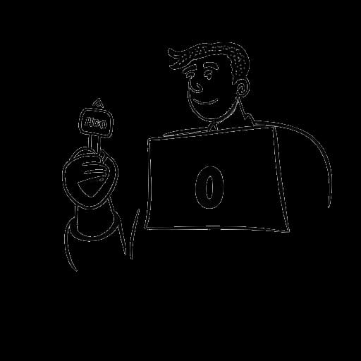 Dibujo de arte lineal de un hombre, que representa a Alex Hormozi, sosteniendo una llave y un letrero con '4000+' escrito en él.
