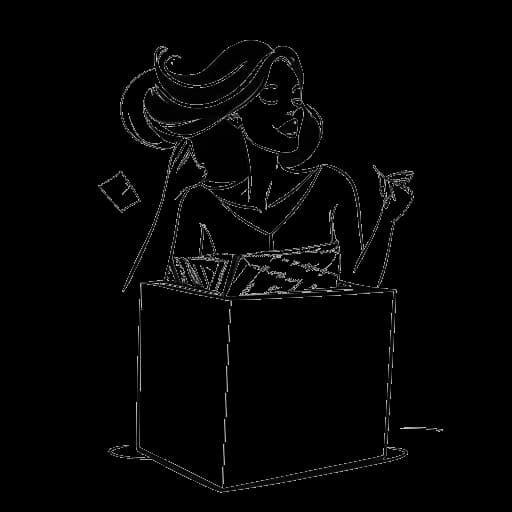 Strichzeichnung einer Frau, die aus einer Beauty- und Mode-Box ausbricht, die Mirella Preceks Erweiterung ihrer Inhalte über Beauty und Mode hinaus darstellt