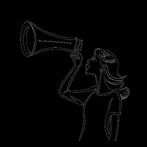 Strichzeichnung einer Frau mit einem Megaphon, die Mirella Preceks Ermutigung ihrer Follower zur informierten Entscheidungsfindung bei den Europawahlen darstellt
