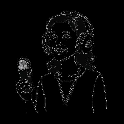 Strichzeichnung einer Frau, die den Podcast 'Mir relativ egal' startet, der Mirella Preceks neuestes Unterfangen im Jahr 2023 darstellt