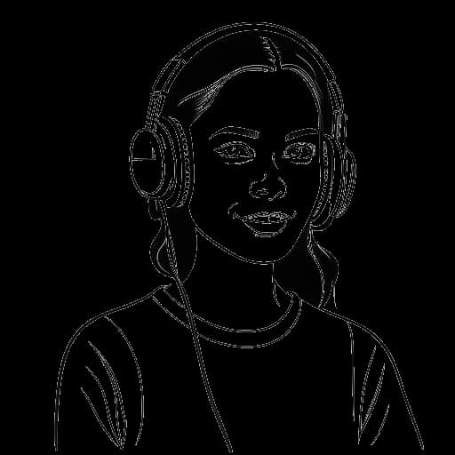 Strichzeichnung einer Frau, die den Spotify Original-Podcast 'Muss das Sein?' gemeinsam moderiert und Mirella Preceks Beteiligung am Podcast von 2019 bis 2020 darstellt