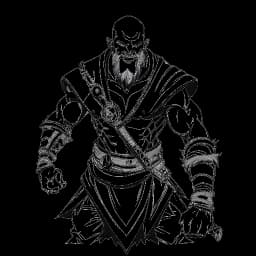 Desenho artístico de um homem com várias personas criativas como Kratos e exibindo mercadorias, demonstrando humor e autenticidade.