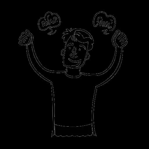 Line art drawing of Ricky Berwick celebrating, with a thought bubble containing a new logo and the text 'Rebranded Channel'.