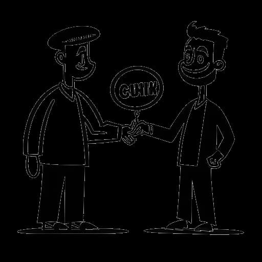Line art drawing of Ricky Berwick shaking hands with iDubbbzTV, with a speech bubble containing the text 'Collaboration' and a TV displaying the Comedy Central logo.