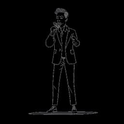 Strichzeichnung eines Mannes, der Philipp Laude darstellt, der verschiedene Rollen aus Schauspiel, Stand-up-Comedy annimmt und mit dem Logo einer Marke erscheint.