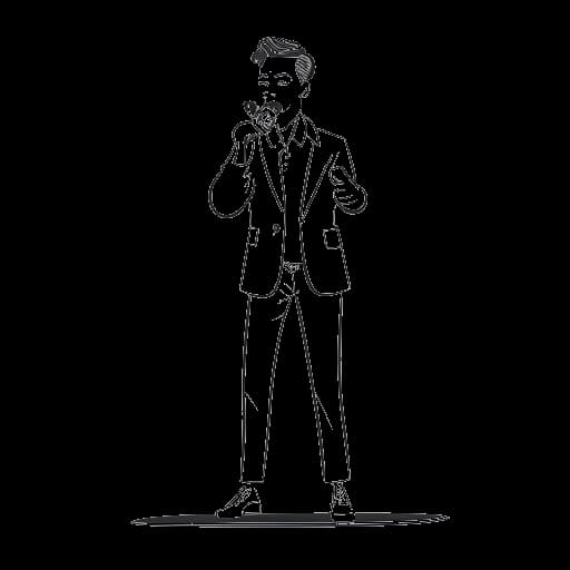 Strichzeichnung eines Mannes, der Philipp Laude darstellt, der verschiedene Rollen aus Schauspiel, Stand-up-Comedy annimmt und mit dem Logo einer Marke erscheint.
