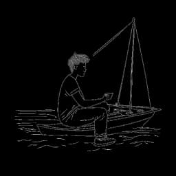 Strichzeichnung eines Teenagers, der Philipp Laude darstellt, leidenschaftlich beim Segeln und beim Erstellen von Videos.