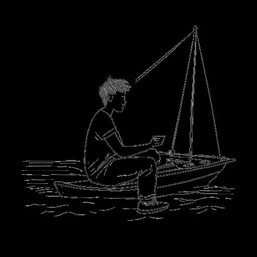 Strichzeichnung eines Teenagers, der Philipp Laude darstellt, leidenschaftlich beim Segeln und beim Erstellen von Videos.