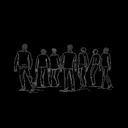 Strichzeichnung eines Mannes, der Philipp Laude darstellt, der aus einer erfolgreichen Gruppe hervorgeht und seinen Sprung in seine Solo-YouTube-Karriere darstellt.