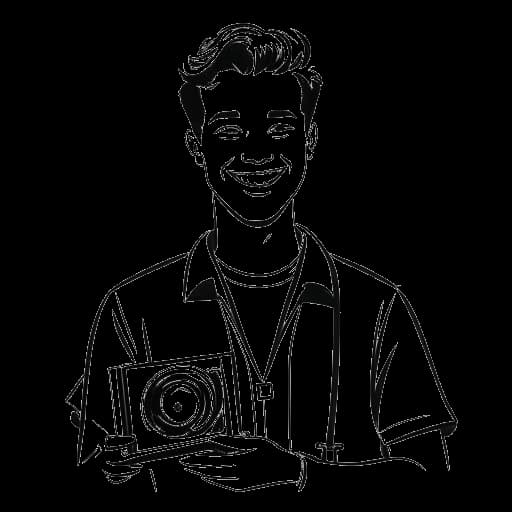 Strichzeichnung von Phil Laude mit einem Drehbuch, was seine Auftritte in verschiedenen Filmen und Fernsehsendungen darstellt.