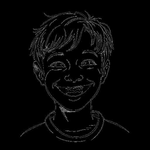 Strichzeichnung von Phil Laude als junger Junge, die seine Entdeckung des Schauspielens durch eine Theatergruppe darstellt.