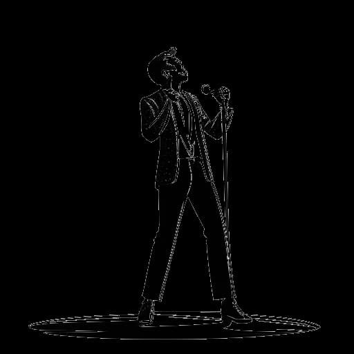 Strichzeichnung von Phil Laude bei seiner Aufführung in 'Mittsommernachtstraum', die die Veränderung seines sozialen Status und die Festigung seiner Leidenschaft für das Schauspiel darstellt.