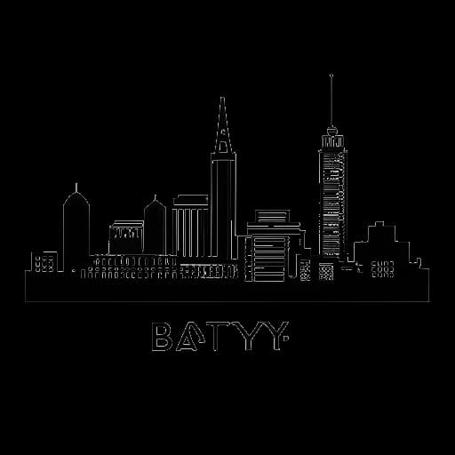 Lijntekening van een man die That Mexican OT voorstelt, met de skyline van Bay City, Texas op de achtergrond.