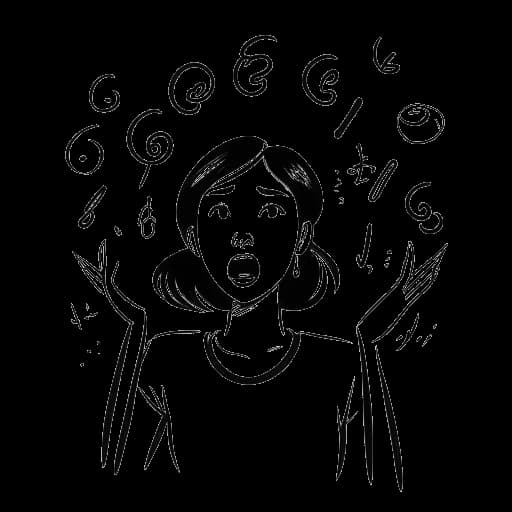 Um desenho de Stephanie Soo com pontos de interrogação e pontos de exclamação, simbolizando as controvérsias ao seu redor.