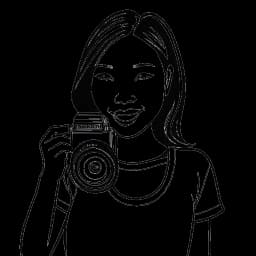 Um desenho de Stephanie Soo, segurando uma câmera e um botão de reprodução, simbolizando seu sucesso no YouTube.