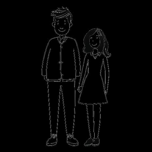 Lijntekening van een man en een vrouw die samen staan, voor Bunnie Xo en Jelly Roll.