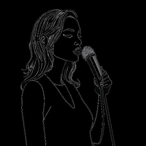 Lijntekening van een vrouw met een microfoon in haar hand, die Bunnie Xo voorstelt.