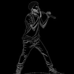 Lijntekening van een jonge man die football speelt, overgaand naar het vasthouden van een microfoon en optreden op een podium, wat Blueface's reis van football naar rap vertegenwoordigt. De afbeelding staat voor zijn vroege leven en muzikale begin.