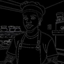 Lijntekening van Blueface met een chef-kokshoed en schort, staand voor zijn soulfood restaurant, Blue's Fish and Soul. Symbolen die zijn tv-show en professionele bokscarrière vertegenwoordigen, vergezellen de hoofdafbeelding. De tekening staat voor zijn ondernemingen buiten de muziek.