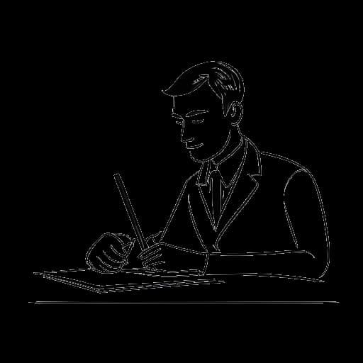 Desenho em arte linear de um homem representando Blueface, assinando um contrato